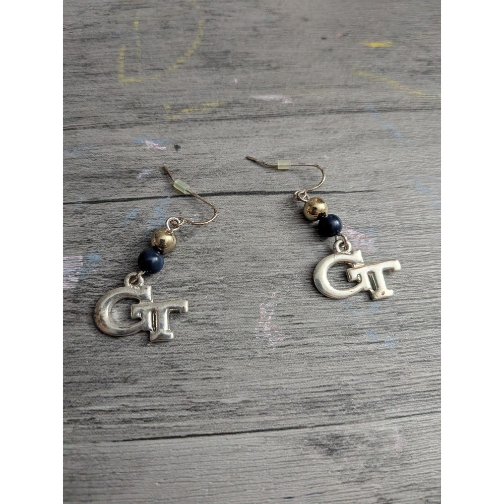 Georgia Tech Yellow Jackets GT Logo Drop Earrings Navy Gold Silver Tone Fan Gear